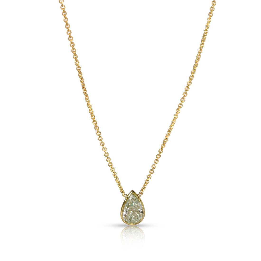 Pear Shape 1.61ct Fancy Yellow-Green Diamond Pendant Necklace 14K Yellow Gold GIA: Pear Shape 1.61ct Fancy Yellow-Green Diamond Pendant Necklace 14K Yellow Gold GIA This elegant women's pendant necklace features a 1.61 carat fancy yellow-green pear-shaped diamond with SI1 clarity, b