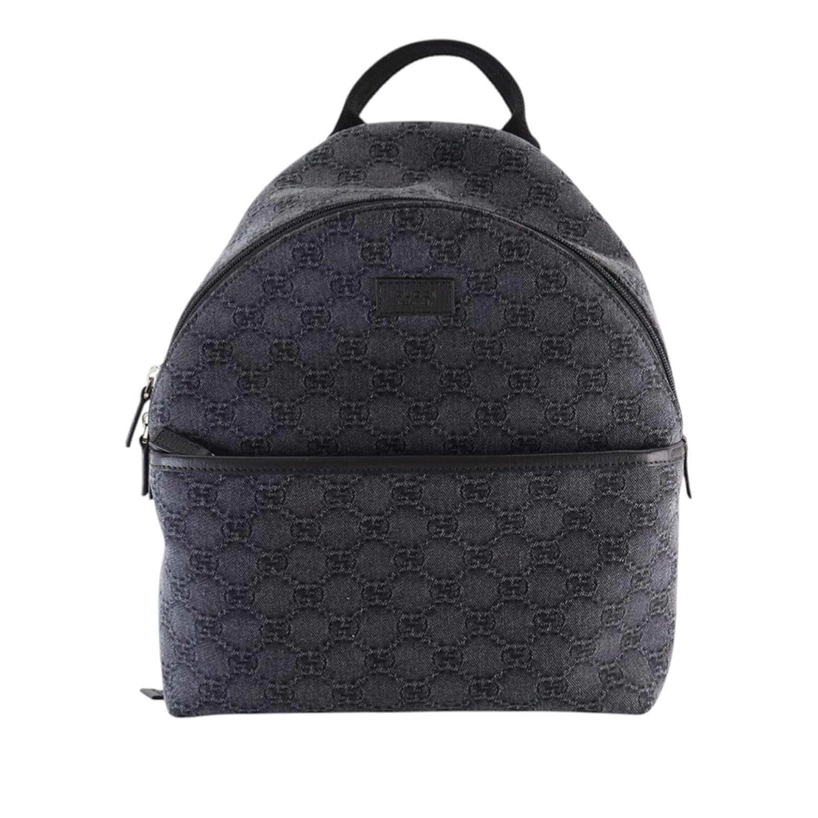 Kids GG Denim Backpack with Leather Trim by Gucci: Kids GG Denim Backpack with Leather Trim by Gucci This Gucci Kids GG Denim Backpack features a durable denim body accented with leather trim. It is designed with a flat top handle, adjustable flat bac
