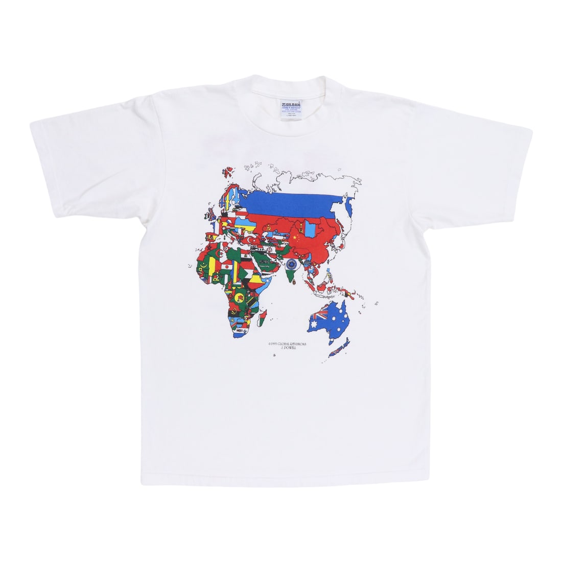 Vintage 1993 Global Revisions White Cotton Shirt With Front and Back Graphics: Vintage 1993 Global Revisions White Cotton Shirt With Front and Back Graphics This is an original vintage 1993 Global Revisions shirt, featuring front and back graphics. The shirt is made from 100% co