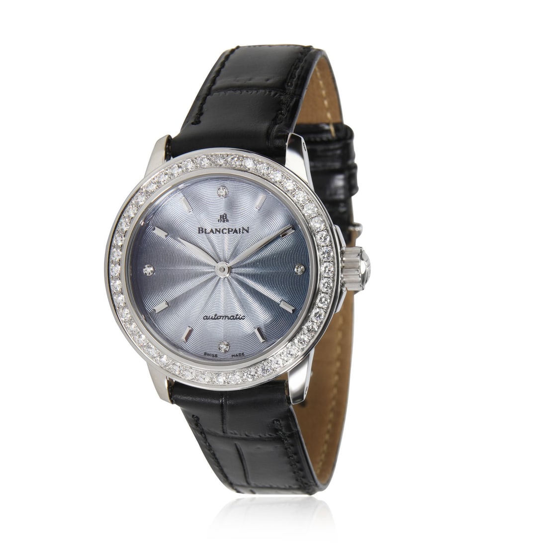 Blancpain Villeret Leman 2102 Women's Diamond Bezel Watch: Blancpain Villeret Leman 2102 Women's Diamond Bezel Watch The Blancpain Leman 2102 is a luxurious women's wristwatch that embodies elegance and sophistication. Crafted from high-quality stainless stee