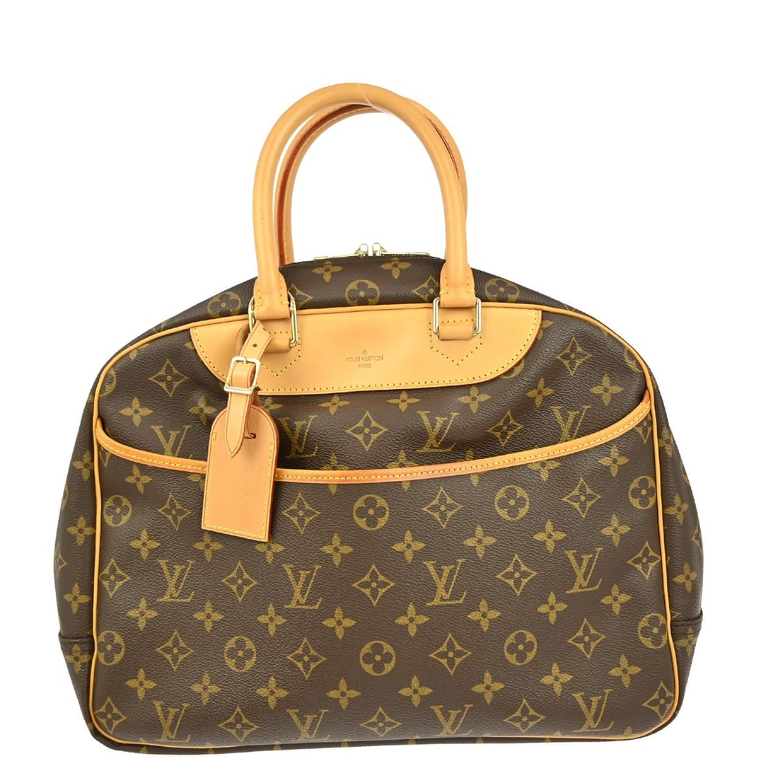 Louis Vuitton Deauville Monogram Canvas Bowling Vanity Bag M42270: Louis Vuitton Deauville Monogram Canvas Bowling Vanity Bag M42270 This Louis Vuitton Deauville Bowling Handbag features the iconic Monogram canvas leather exterior with beige double handles and zip cl