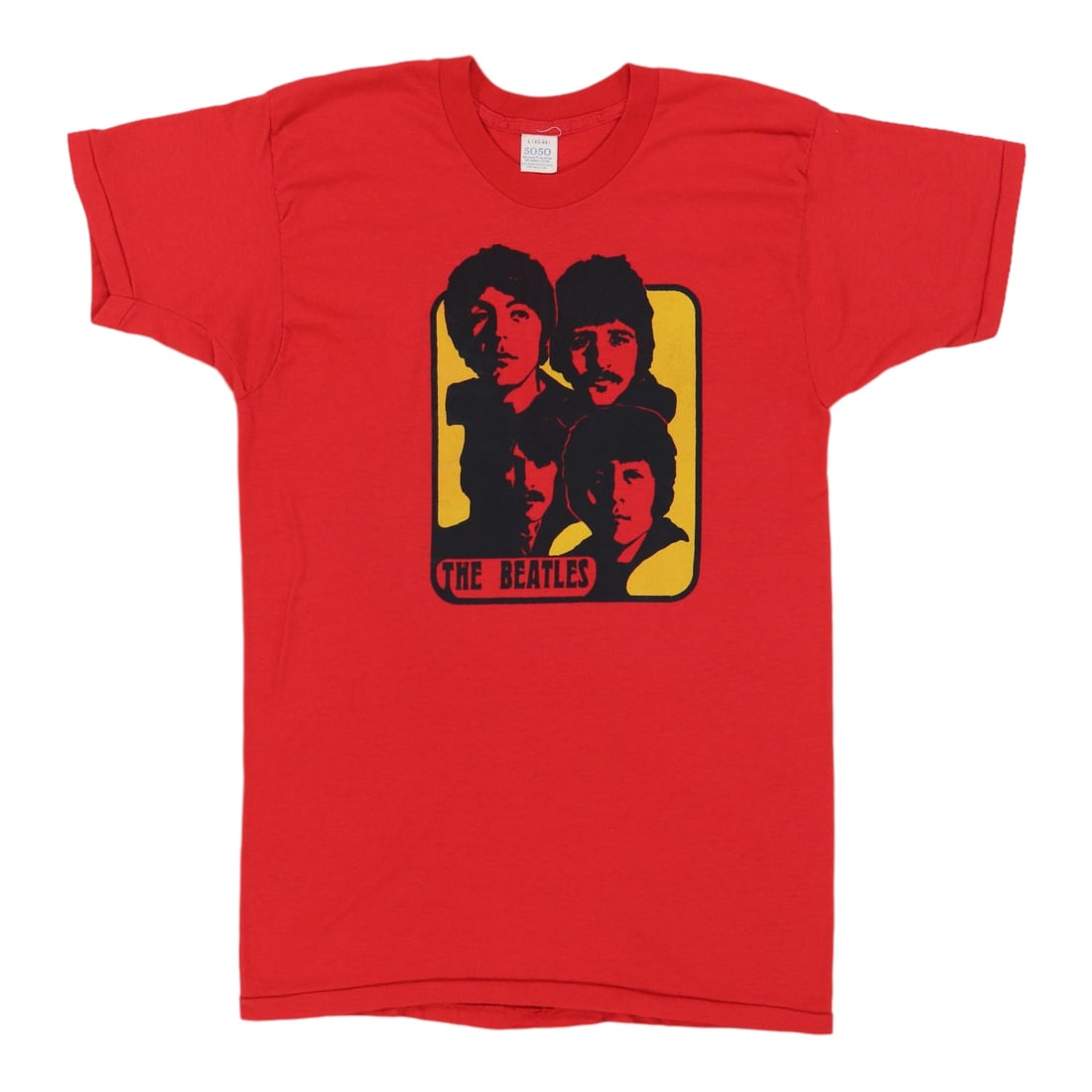 Vintage 1970s Red Poly Cotton The Beatles Band T Shirt: Vintage 1970s Red Poly Cotton The Beatles Band T Shirt This is an original vintage 1970s The Beatles shirt, not a modern reproduction. Crafted from a soft 50/50 poly-cotton blend in red, it features n