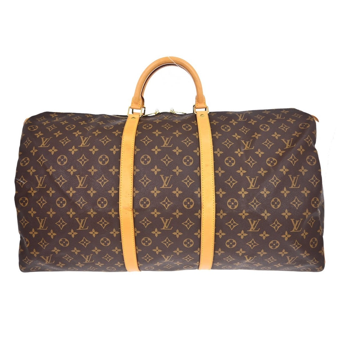 Louis Vuitton Keepall 60 Monogram Canvas Extra Large Duffle Bag M41422: Louis Vuitton Keepall 60 Monogram Canvas Extra Large Duffle Bag M41422 This Louis Vuitton Keepall 60 is an extra large duffle handbag crafted from classic monogram canvas leather with double beige lea