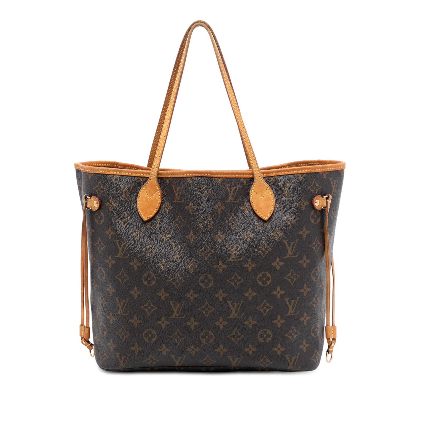 Louis Vuitton Neverfull MM Brown Monogram Canvas Tote with Vachetta Leather Trim: Louis Vuitton Neverfull MM Brown Monogram Canvas Tote with Vachetta Leather Trim This Louis Vuitton Monogram Neverfull MM features a classic monogram canvas body with vachetta leather trim and flat va