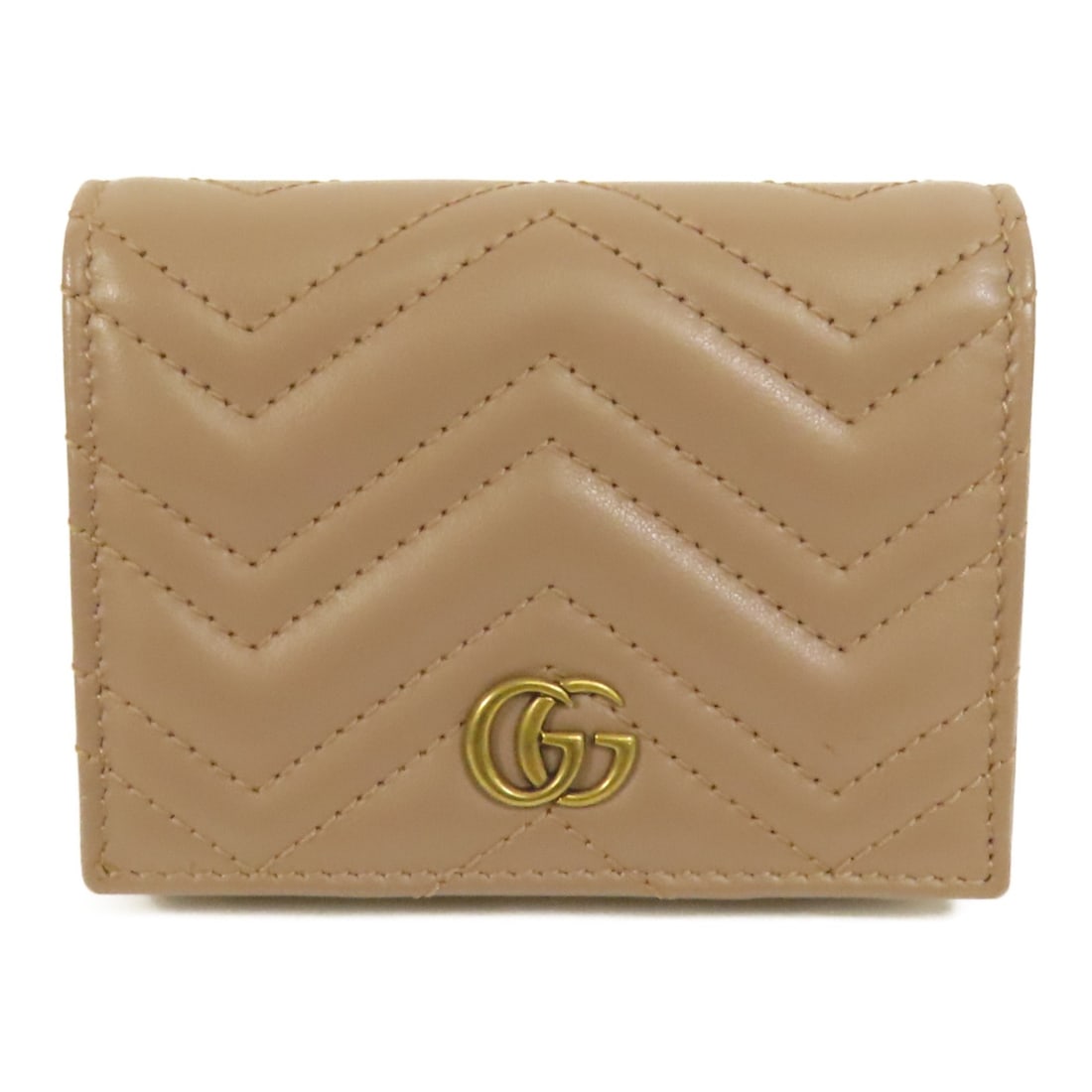 GUCCI GG Marmont Bi-fold Wallet Calfskin Leather Beige GHW: GUCCI GG Marmont Bi-fold Wallet Calfskin Leather Beige GHW This GUCCI GG Marmont Wallet is a stylish bi-fold wallet crafted from high-quality calfskin leather. The wallet features a chic beige color, 