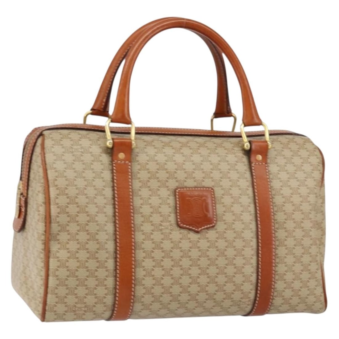 Macadam PVC and Leather Handbag by Celine Beige 32cm: Macadam PVC and Leather Handbag by Celine Beige 32cm This Celine Macadam handbag for women features a beige PVC exterior with leather accents. It measures 32cm x 17cm x 16cm and is made in Italy. The 