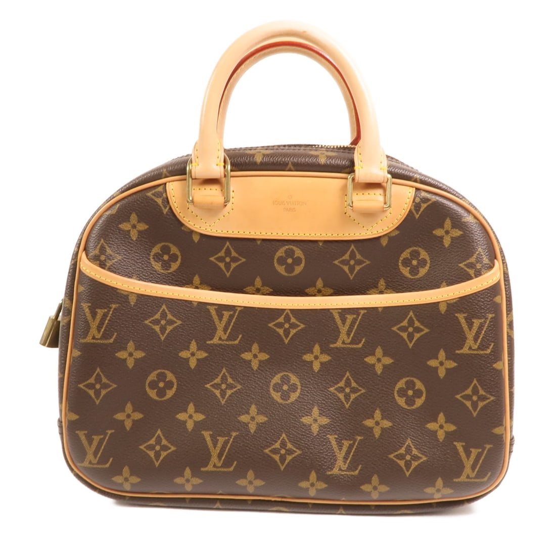 Louis Vuitton Trouville Monogram Brown Handbag with Gold Hardware M42228: Louis Vuitton Trouville Monogram Brown Handbag with Gold Hardware M42228 This Louis Vuitton Trouville handbag features the classic monogram pattern in brown PVC coated canvas. Designed for women, it o