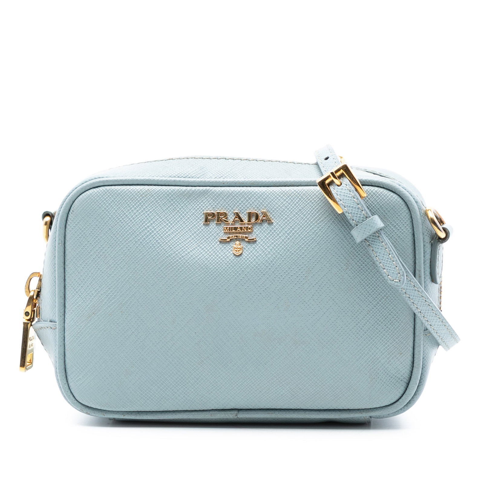 Blue Prada Saffiano Lux Leather Crossbody Camera Bag with Adjustable Strap (1 of 7)