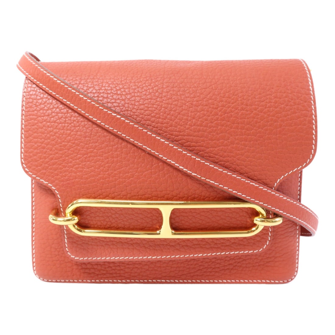 Hermes Roulis 23 Clemence Leather Orange Shoulder Bag with Gold Hardware: Hermes Roulis 23 Clemence Leather Orange Shoulder Bag with Gold Hardware The Hermes Roulis 23 is a women's shoulder bag crafted from Clemence calfskin leather in a vibrant orange hue. Made in France, 