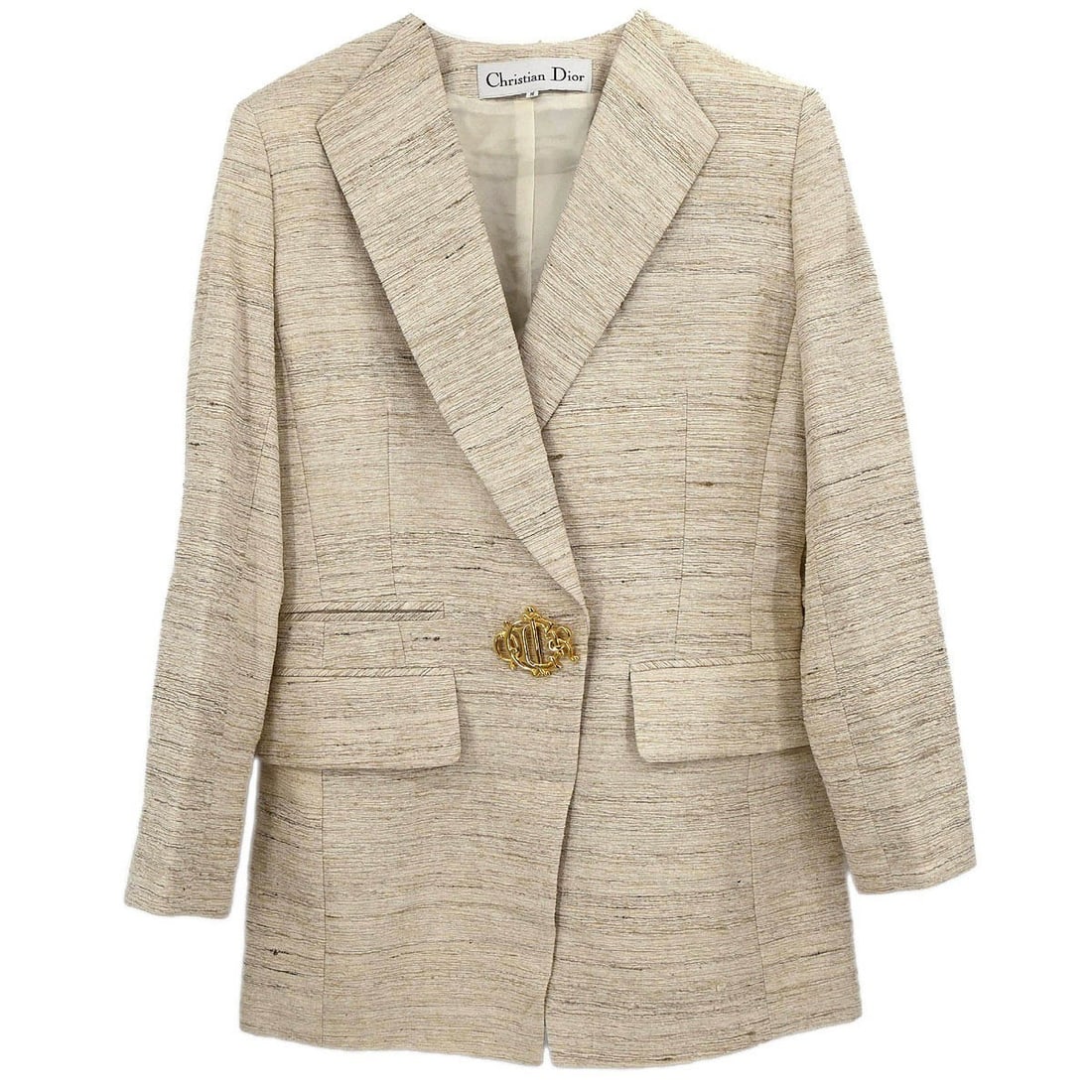 Beige Silk Mid-Length Jacket by Christian Dior Size M (1 of 11)