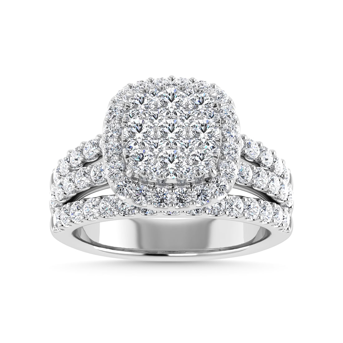 Diamond 2 1/2 Ct.Tw. Three Row Engagement Ring in 14K White Gold: Diamond 2 1/2 Ct.Tw. Three Row Engagement Ring in 14K White Gold 14k White Gold Stone Color: G-h Stone Clarity: I1 Each ring is presented in standard size 6.5. Complimentary resizing is available betw