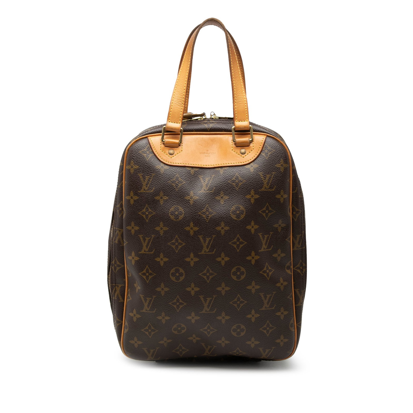 Louis Vuitton Excursion Brown Monogram Canvas Bag with Vachetta Leather Trim: Louis Vuitton Excursion Brown Monogram Canvas Bag with Vachetta Leather Trim The Louis Vuitton Monogram Excursion features a monogram canvas body with vachetta leather trim and flat vachetta handles. 