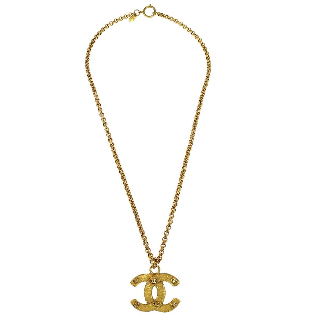 Gold Plated CC Charm Necklace by Chanel with Chain Pendant: Gold Plated CC Charm Necklace by Chanel with Chain Pendant This Chanel necklace features a gold-plated CC charm pendant on a matching chain. Designed in a classic charm style, it showcases the iconic 