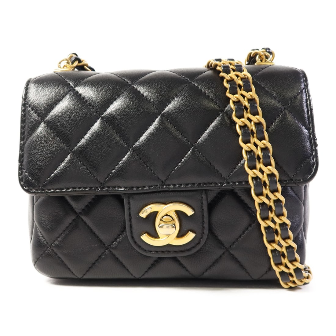 CHANEL Mini Flap Bag Black Lambskin Leather GHW AS3442: CHANEL Mini Flap Bag Black Lambskin Leather GHW AS3442 This exquisite CHANEL Mini Flap Bag is crafted from luxurious lambskin leather in classic black, offering a timeless appeal. The shoulder bag fea