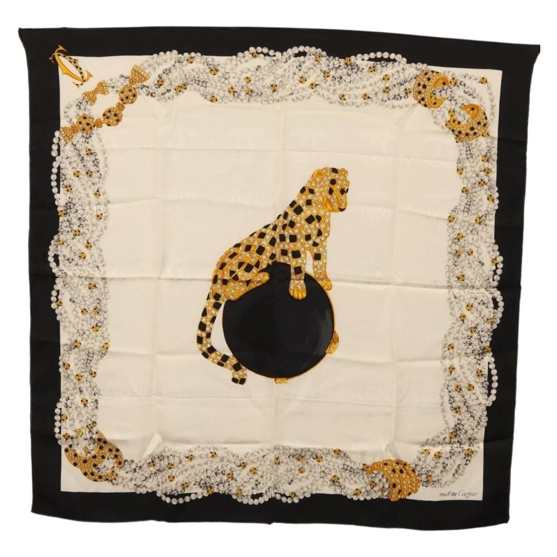 Cartier Silk Square Scarf Black and White 85cm Italy with Box (1 of 14)