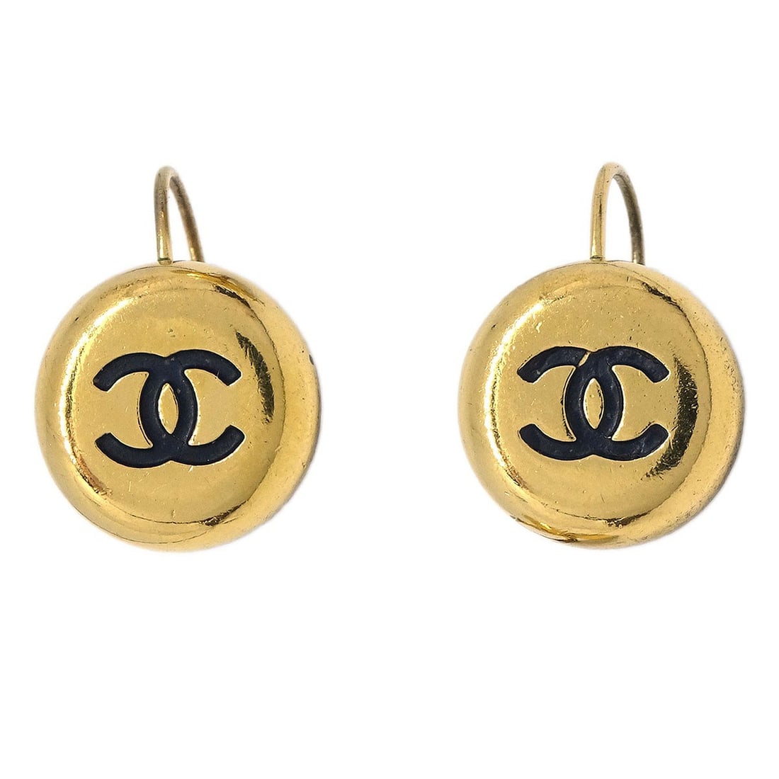CHANEL Gold Screw Back Pierced Earrings 97A: CHANEL Gold Screw Back Pierced Earrings 97A These Chanel button-style pierced earrings feature a gold-tone finish and a screw back closure. Crafted in France, they exhibit reasonable wear and tear con