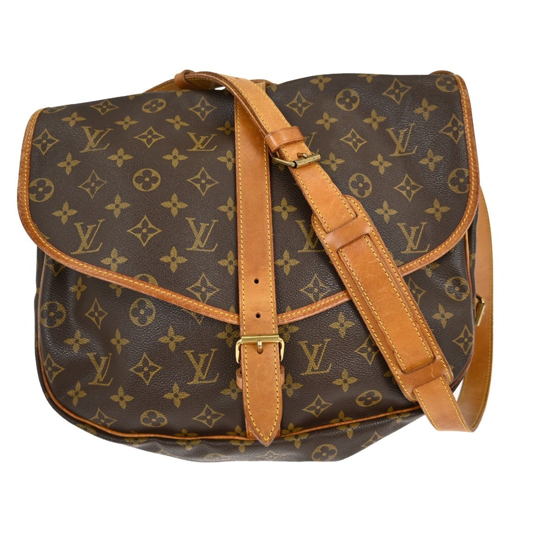 Louis Vuitton Saumur 35 Monogram Canvas Shoulder Bag M42254: Louis Vuitton Saumur 35 Monogram Canvas Shoulder Bag M42254 This Louis Vuitton Saumur 35 is a vintage medium-sized shoulder bag crafted from the brand's signature monogram canvas leather. It features 
