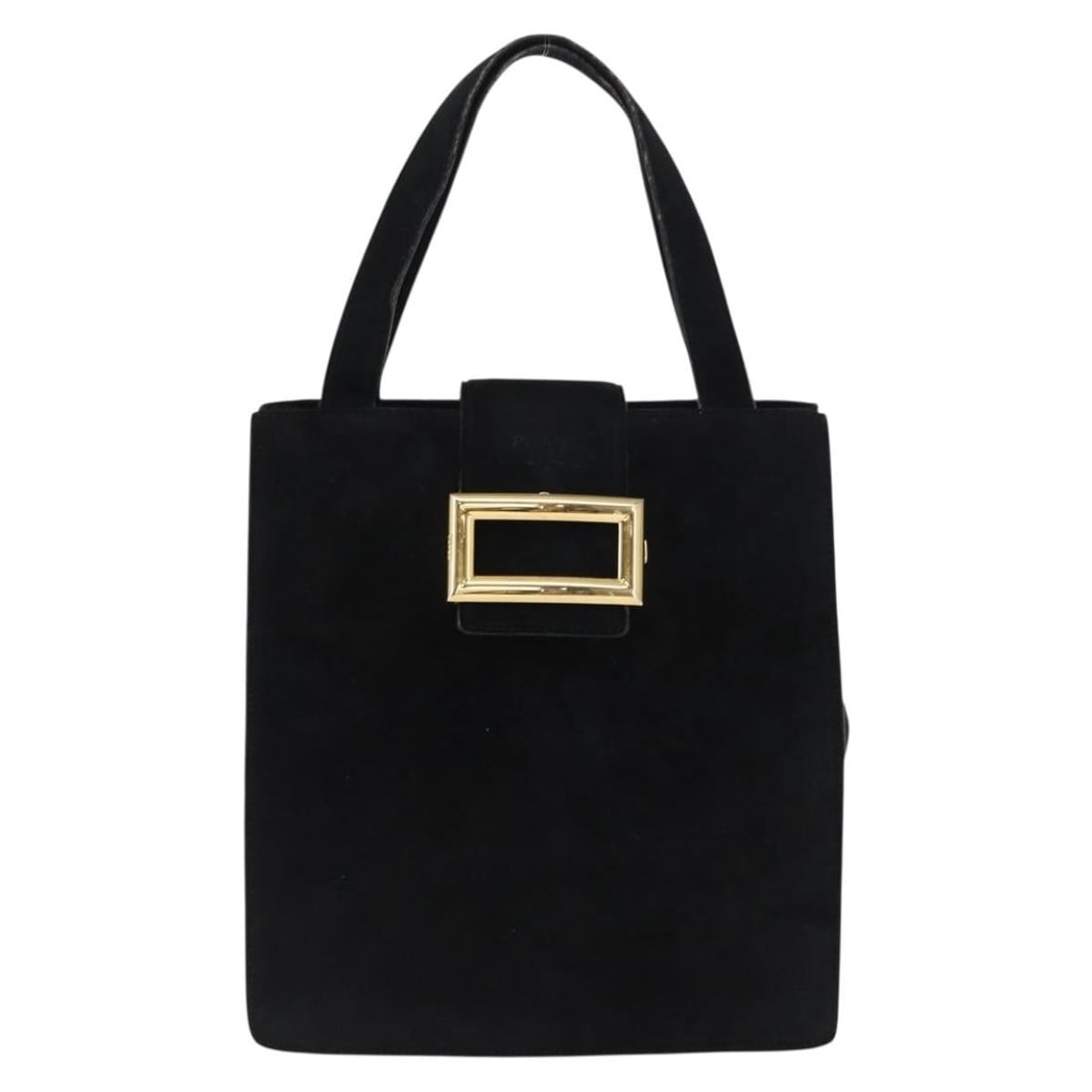Prada Black Suede Vintage Ladies Handbag 21cm by 24cm by 10cm: Prada Black Suede Vintage Ladies Handbag 21cm by 24cm by 10cm This vintage Prada handbag for women is crafted from black suede and features metal fittings. It shows signs of wear including slight rubb