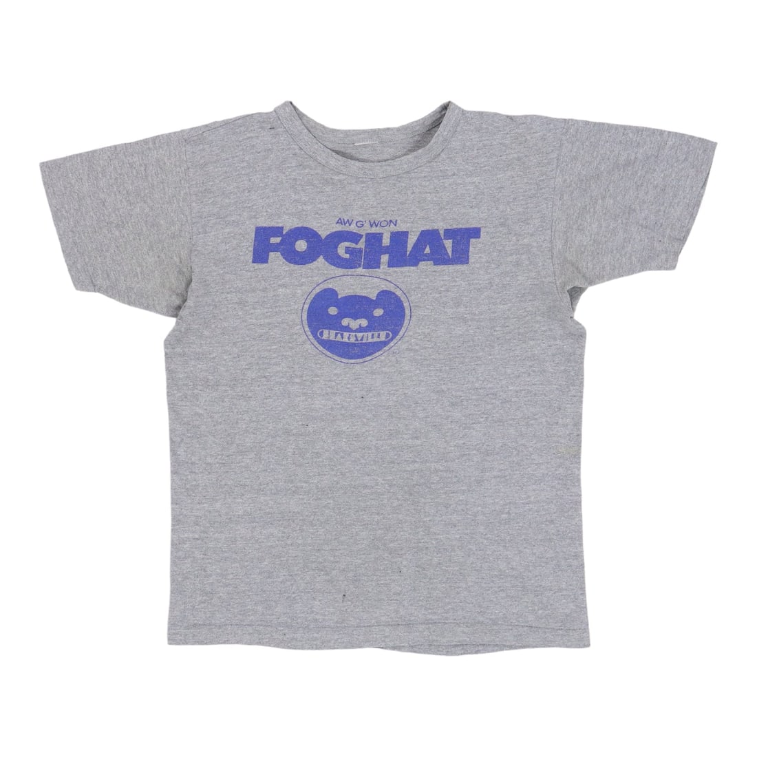 Vintage 1972 Foghat Aw G' Won Gray Promo Poly Cotton Shirt: Vintage 1972 Foghat Aw G' Won Gray Promo Poly Cotton Shirt This is an original vintage 1972 Foghat Aw G' Won promo shirt featuring graphics on both the front and back. The shirt is made from a 50/50 p