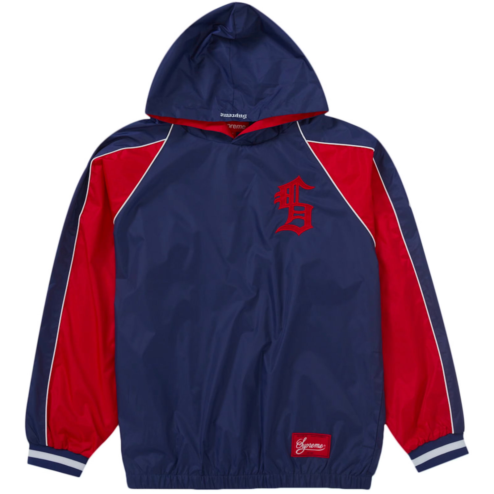 Small Supreme Hooded Pullover in Blue and Red Warm Up Style: Small Supreme Hooded Pullover in Blue and Red Warm Up Style This is an authentic Supreme Warm Up hooded pullover in blue and red. The pullover is brand new and has never been worn. It comes in a size 