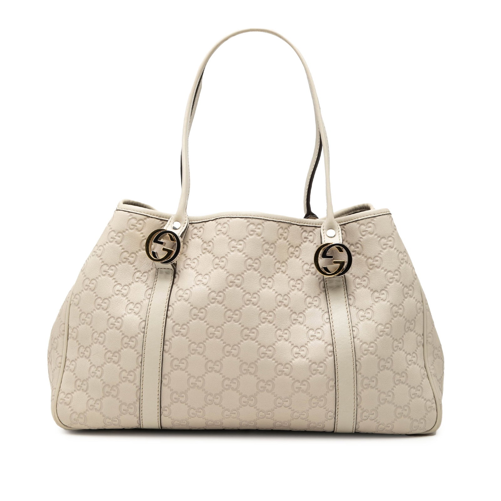 Gucci Guccissima Twins Brown Embossed Leather Tote Bag Italy: Gucci Guccissima Twins Brown Embossed Leather Tote Bag Italy This Guccissima Twins Tote features embossed leather, flat leather handles, an open top, and interior zip and slip pockets. The bag display