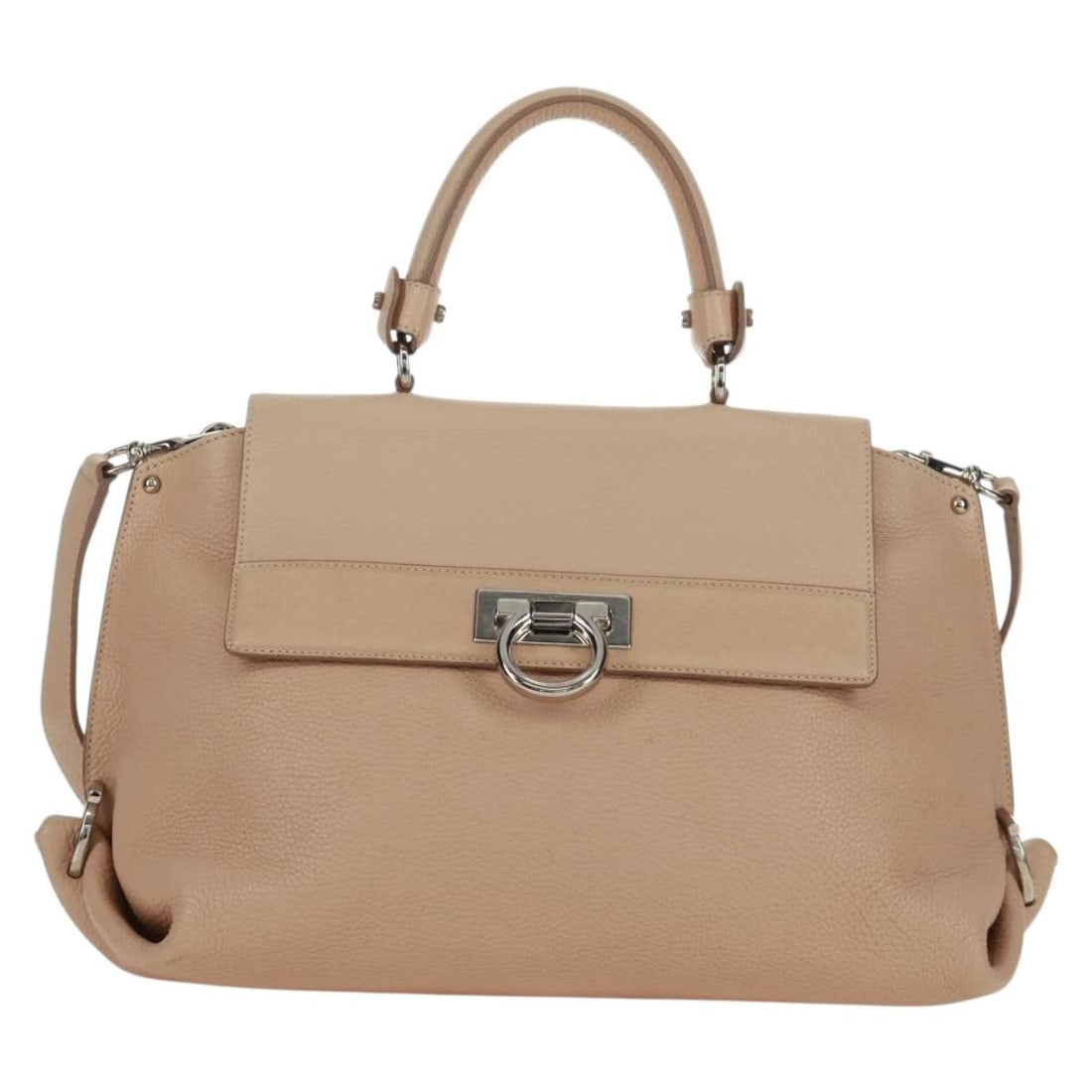Sofia Satchel Beige Grainy Leather Handbag by Salvatore Ferragamo (1 of 18)