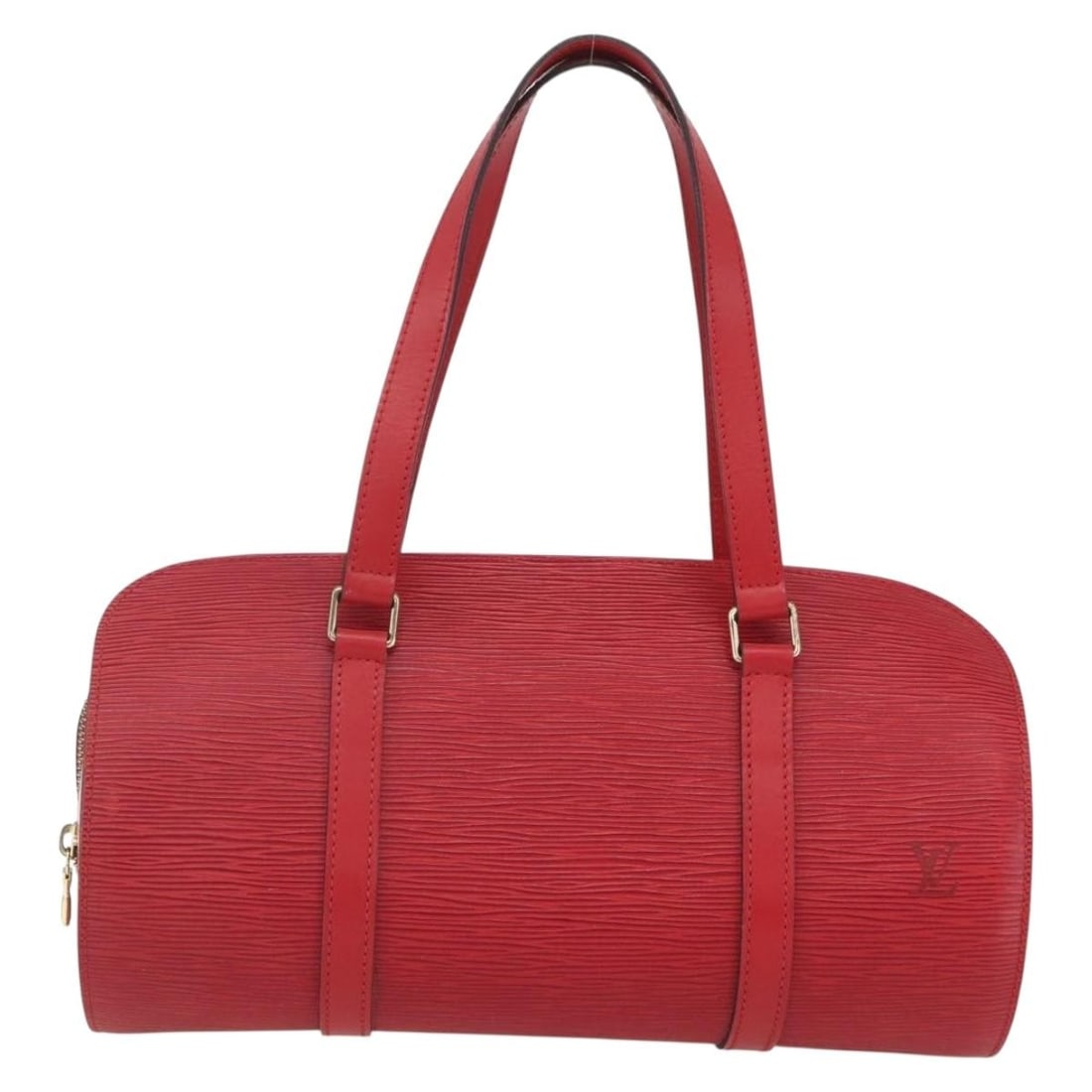 Red Epi Leather Soufflot Bag by Louis Vuitton France: Red Epi Leather Soufflot Bag by Louis Vuitton France This Louis Vuitton Soufflot handbag features durable Epi leather in a striking red color. Designed for women, it offers a structured silhouette and