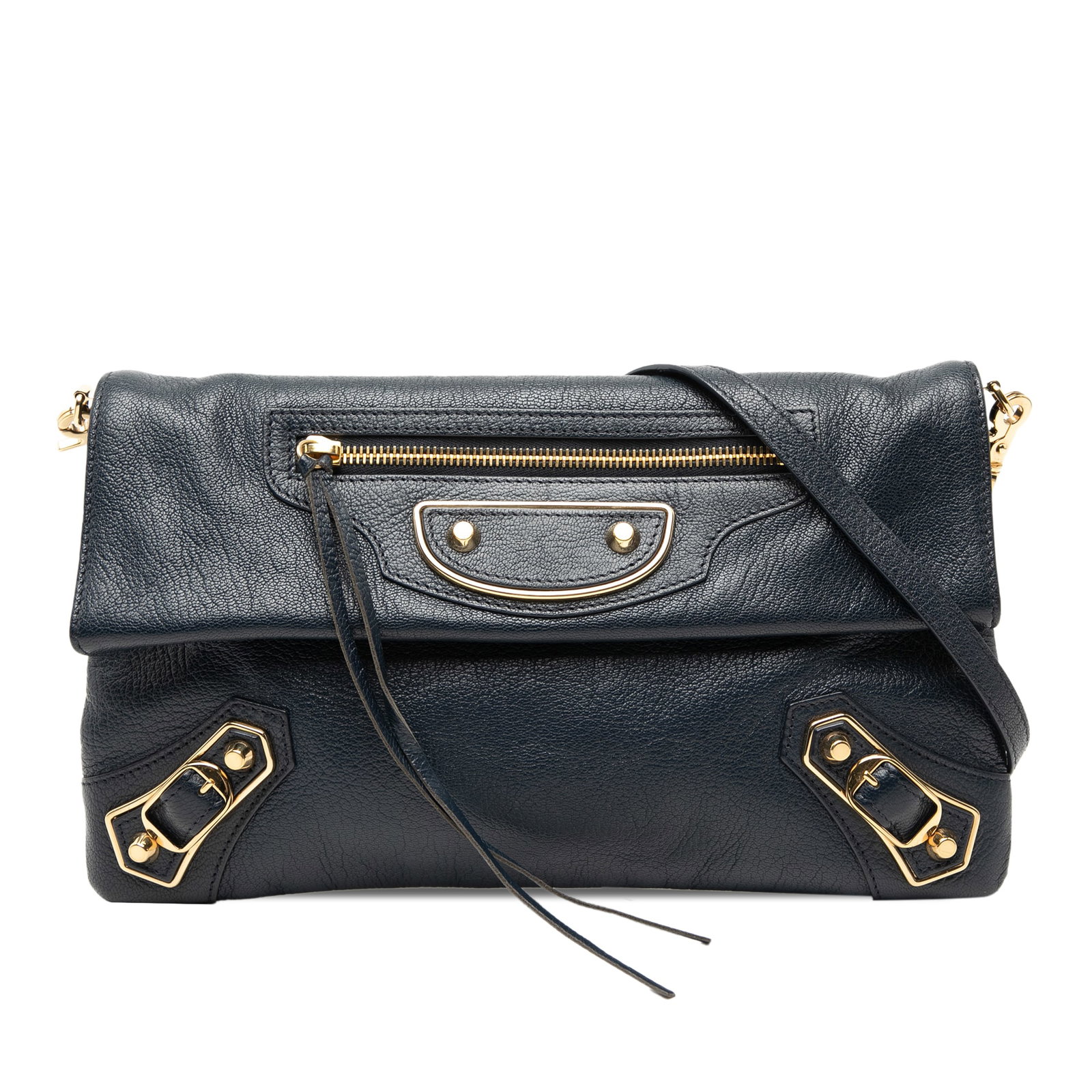 Balenciaga Chevre Motocross Metallic Edge Blue Leather Envelope Crossbody Bag (1 of 8)