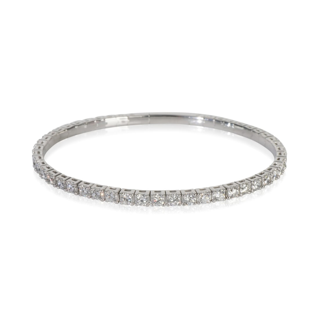 14K White Gold Flexible Bangle Bracelet with 5.34ctw Lab-Grown Diamonds: 14K White Gold Flexible Bangle Bracelet with 5.34ctw Lab-Grown Diamonds This women's bracelet features 5.34 carats of round brilliant lab-grown diamonds set in 14K white gold. It measures 7 inches in 
