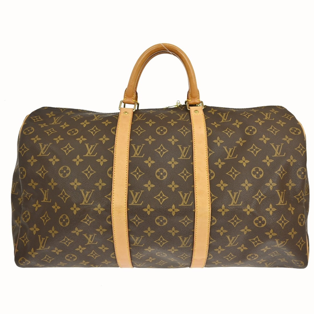 Louis Vuitton Keepall 50 Monogram Canvas Large Travel Bag M41426: Louis Vuitton Keepall 50 Monogram Canvas Large Travel Bag M41426 This Louis Vuitton Keepall 50 is a vintage travel handbag crafted in the brand's signature monogram canvas with beige leather double ha