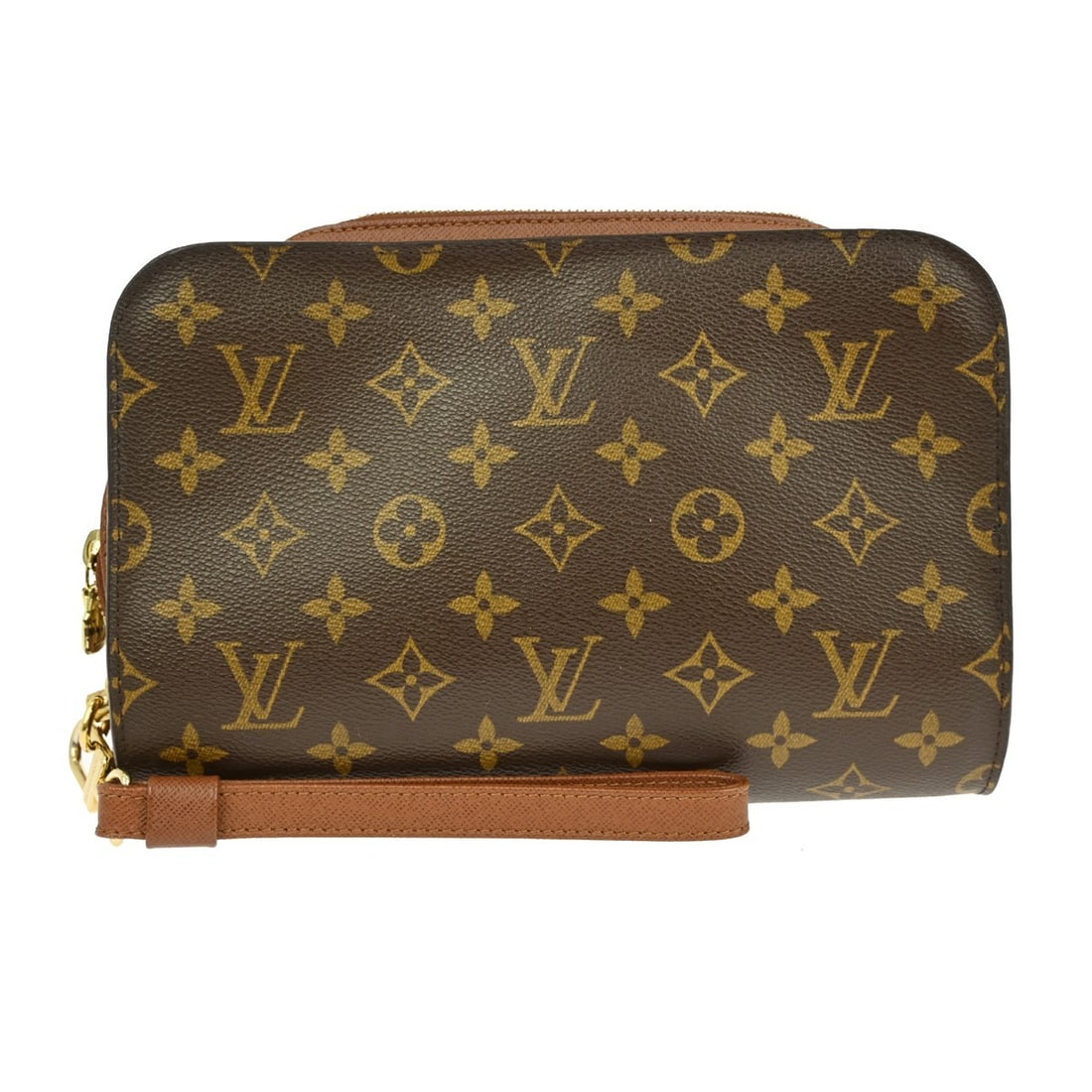 Louis Vuitton Orsay Monogram Canvas Small Brown Clutch Wristlet Bag: Louis Vuitton Orsay Monogram Canvas Small Brown Clutch Wristlet Bag This Louis Vuitton Orsay clutch handbag features the iconic Monogram canvas leather exterior in brown, complemented by a zip closure