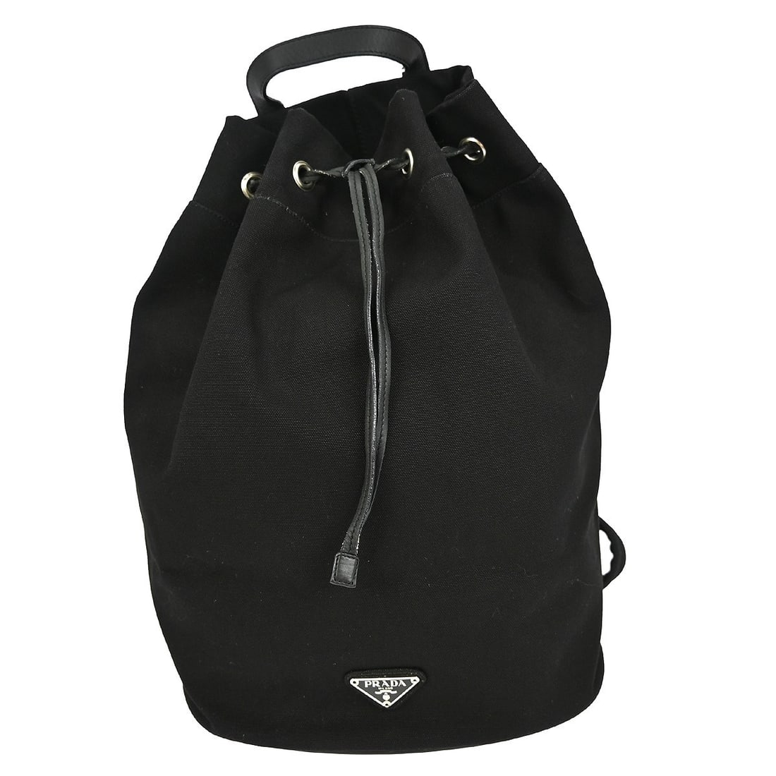Prada Black Canvas Large Shoulder Bag B8078 with Logo Accent: Prada Black Canvas Large Shoulder Bag B8078 with Logo Accent This Prada black canvas one shoulder bag features a spacious large size, making it ideal for casual occasions. The bag is crafted with a du