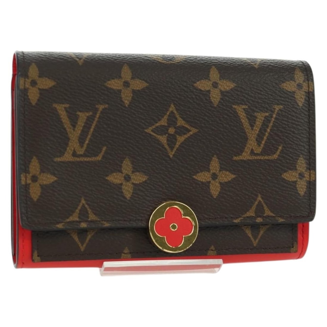 Louis Vuitton Flore Monogram Canvas Compact Wallet M64587 with Dust Bag and Box: Louis Vuitton Flore Monogram Canvas Compact Wallet M64587 with Dust Bag and Box This Louis Vuitton Portefeuille Flore compact wallet features the iconic Monogram canvas in a Monogram and red color com
