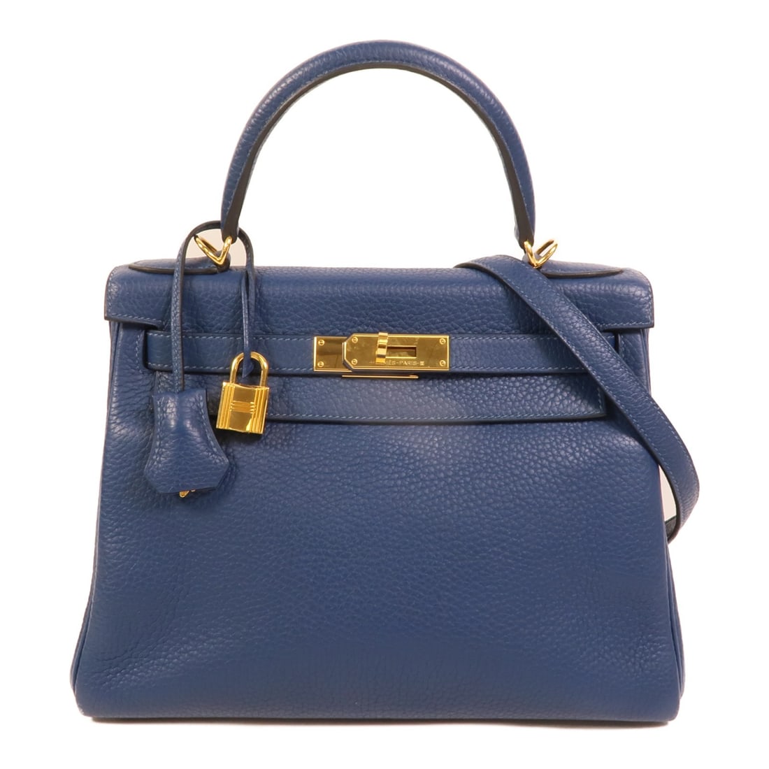 Hermes Kelly 28 Blue Brighton Togo Leather 2 Way Shoulder Bag GHW: Hermes Kelly 28 Blue Brighton Togo Leather 2 Way Shoulder Bag GHW This Hermes Kelly 28 is a versatile 2-way shoulder bag crafted from Togo calfskin leather in Blue Brighton. The bag features gold hard
