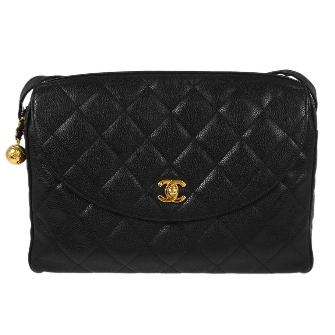 CHANEL Black Caviar Skin Crossbody Bag: CHANEL Black Caviar Skin Crossbody Bag This Chanel shoulder bag is crafted from durable black caviar skin calf leather, featuring a medium-sized silhouette with a zip closure. Designed with a crossbod