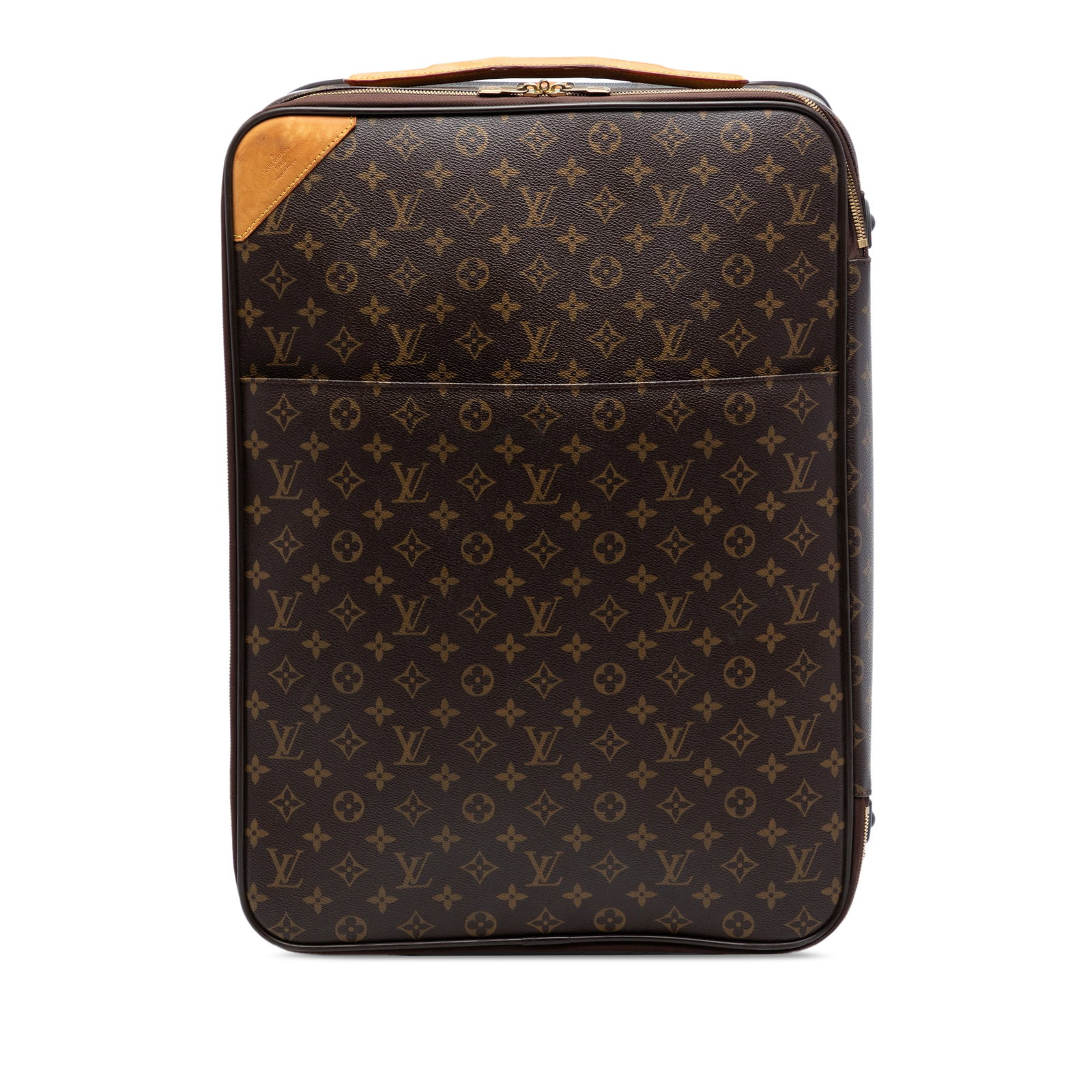 Monogram Canvas Pegase 55 Luggage with Wheels by Louis Vuitton: Monogram Canvas Pegase 55 Luggage with Wheels by Louis Vuitton The Louis Vuitton Monogram Pegase 55 is a rolling travel bag crafted from signature monogram canvas with vachetta leather handles. It fea