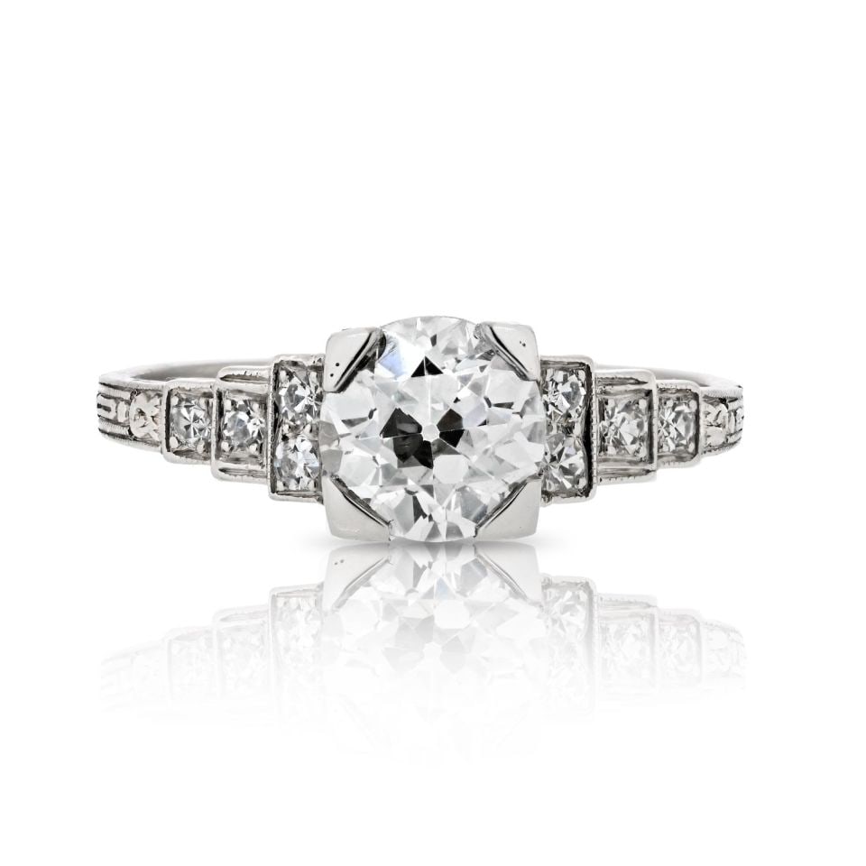 1.13ct GIA Certified Old European Cut Diamond Platinum Ring: 1.13ct GIA Certified Old European Cut Diamond Platinum Ring This exquisite vintage engagement ring features a stunning 1.13 carat Old European cut diamond, boasting an I color and VS2 clarity, certifi