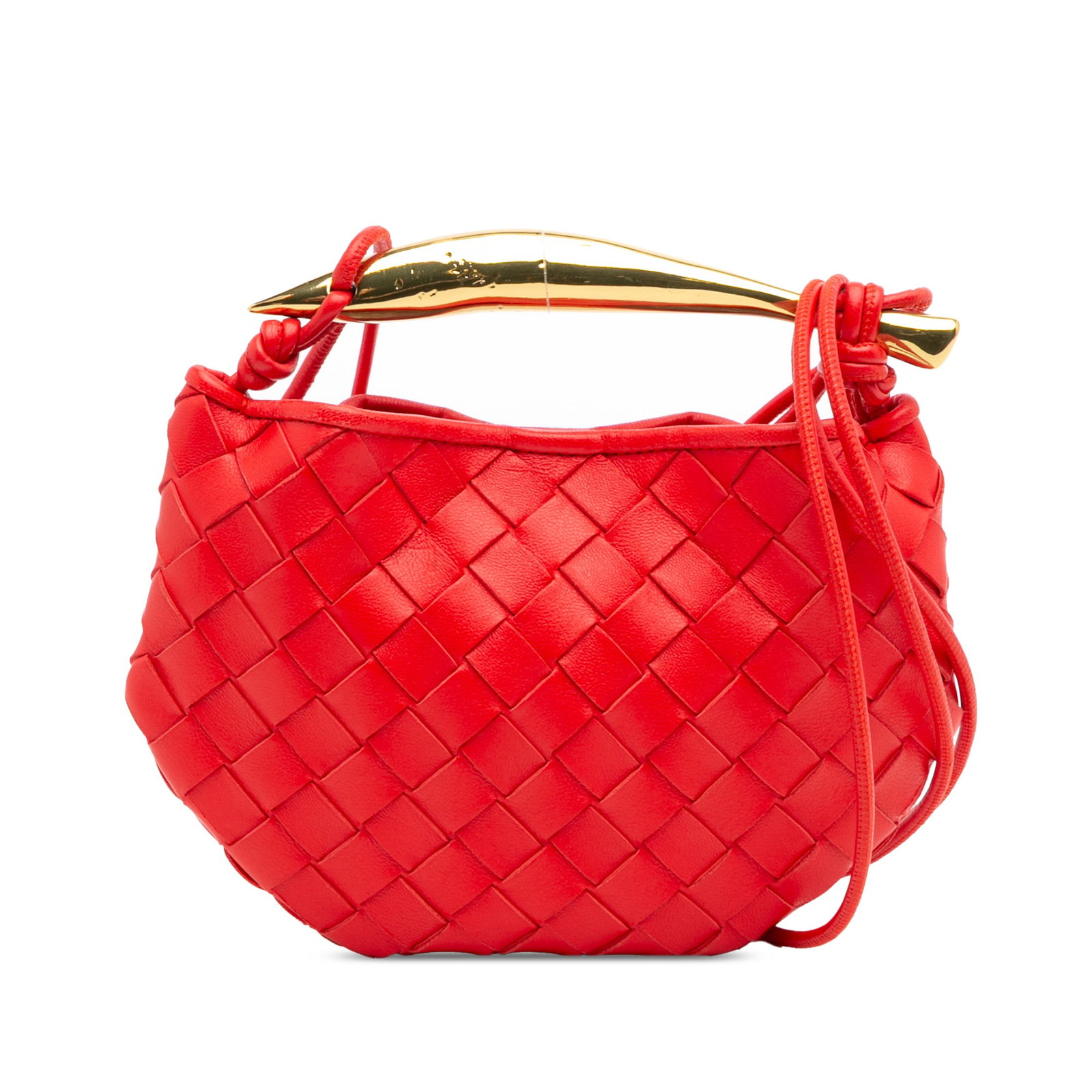 Bottega Veneta Baby Lambskin Intrecciato Sardine Red Satchel: Bottega Veneta Baby Lambskin Intrecciato Sardine Red Satchel The Bottega Veneta Baby Lambskin Intrecciato Sardine is an elegant satchel crafted from woven lambskin leather, featuring a striking red co