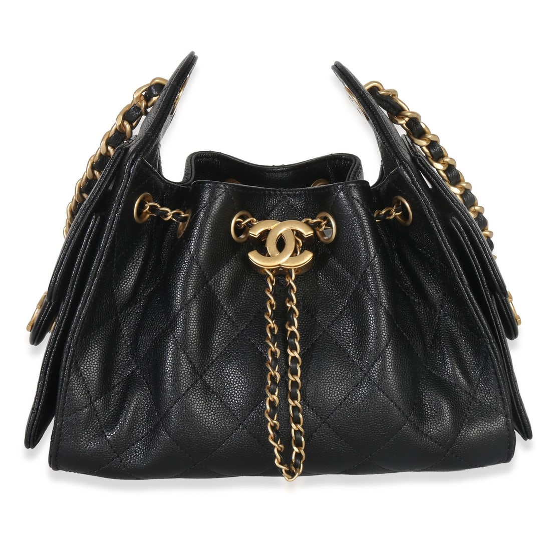 Mini Chanel 25 Hobo Black Quilted Leather Shoulder Bag with Accessories: Mini Chanel 25 Hobo Black Quilted Leather Shoulder Bag with Accessories This is a pre-owned Chanel Mini Chanel 25 Hobo handbag crafted from black quilted caviar leather. The shoulder bag features gold