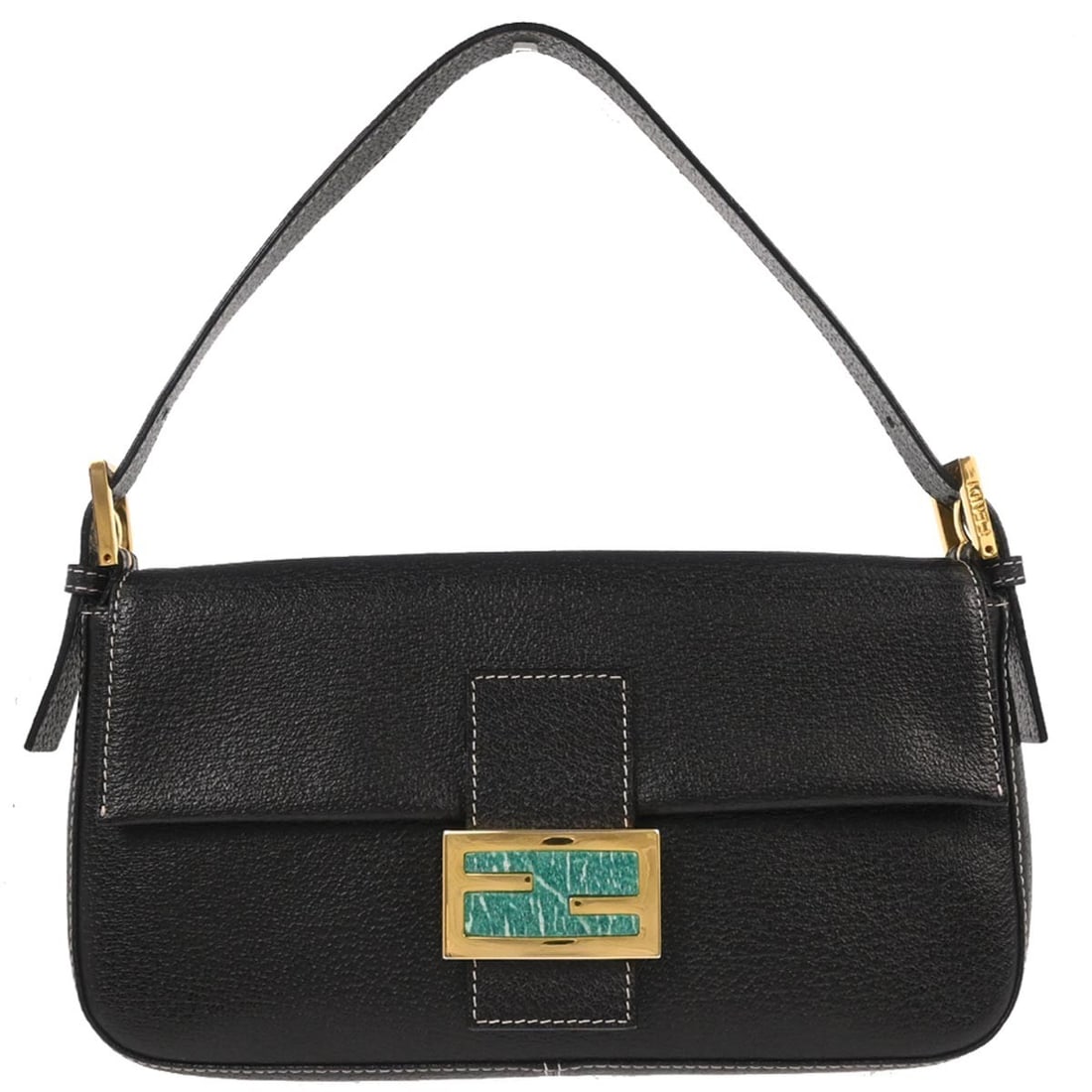 Fendi Baguette Medium Black Leather Top Handle Bag with Gold Hardware (1 of 10)