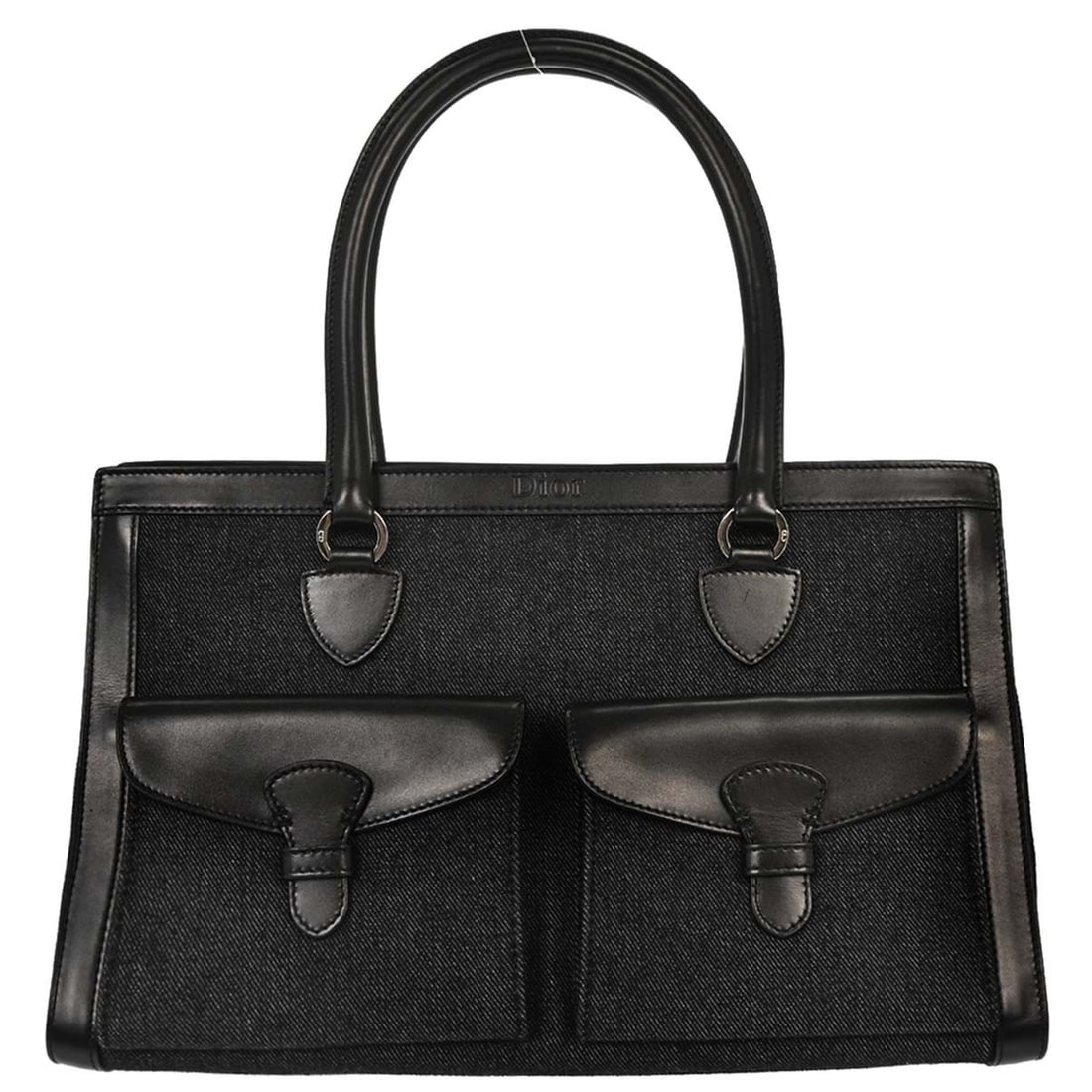 Dior Medium Black Denim Leather Tote Bag Double Handles Italy: Dior Medium Black Denim Leather Tote Bag Double Handles Italy This Christian Dior tote handbag features a black denim leather exterior with double handles, offering a stylish medium-sized option for c