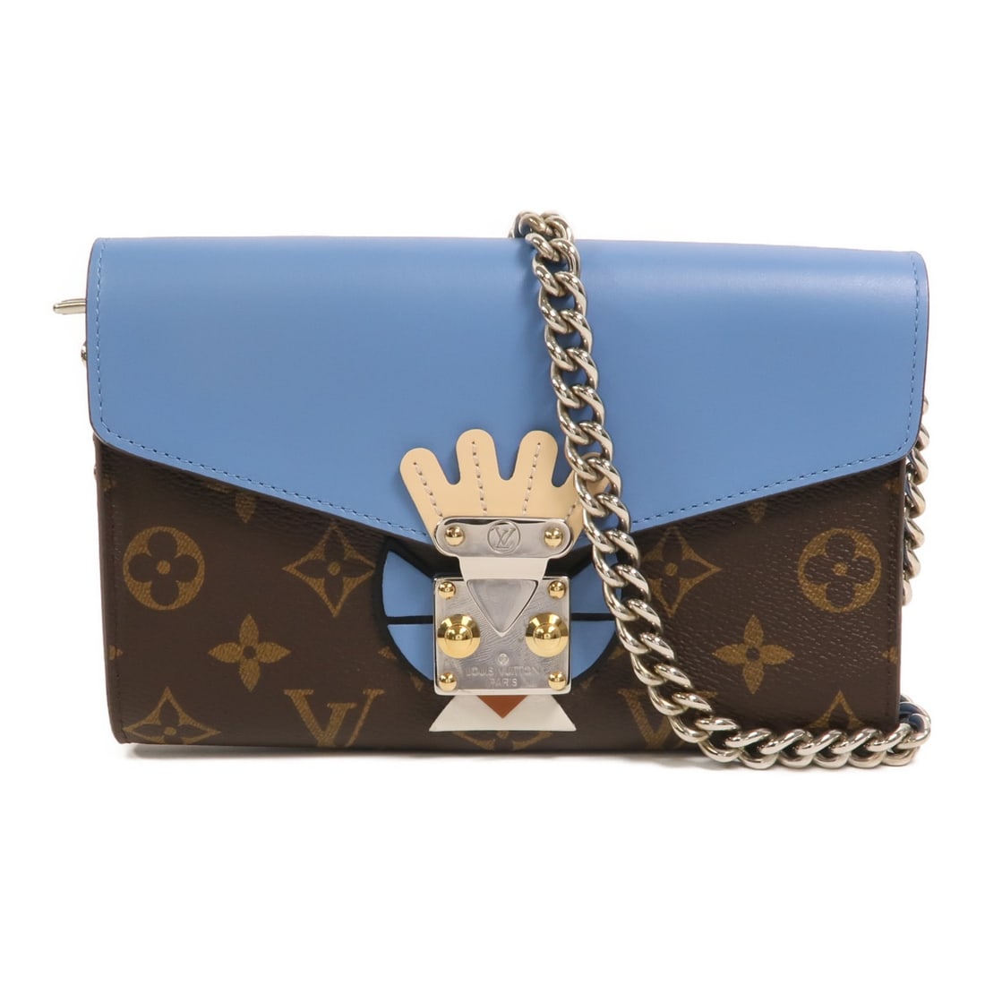 Louis Vuitton Monogram Tribal Mask Chain Wallet Shoulder Bag M60796 Blue: Louis Vuitton Monogram Tribal Mask Chain Wallet Shoulder Bag M60796 Blue This Louis Vuitton Tribal Mask Chain Wallet Shoulder Bag features the iconic monogram design on blue PVC coated canvas. The bag