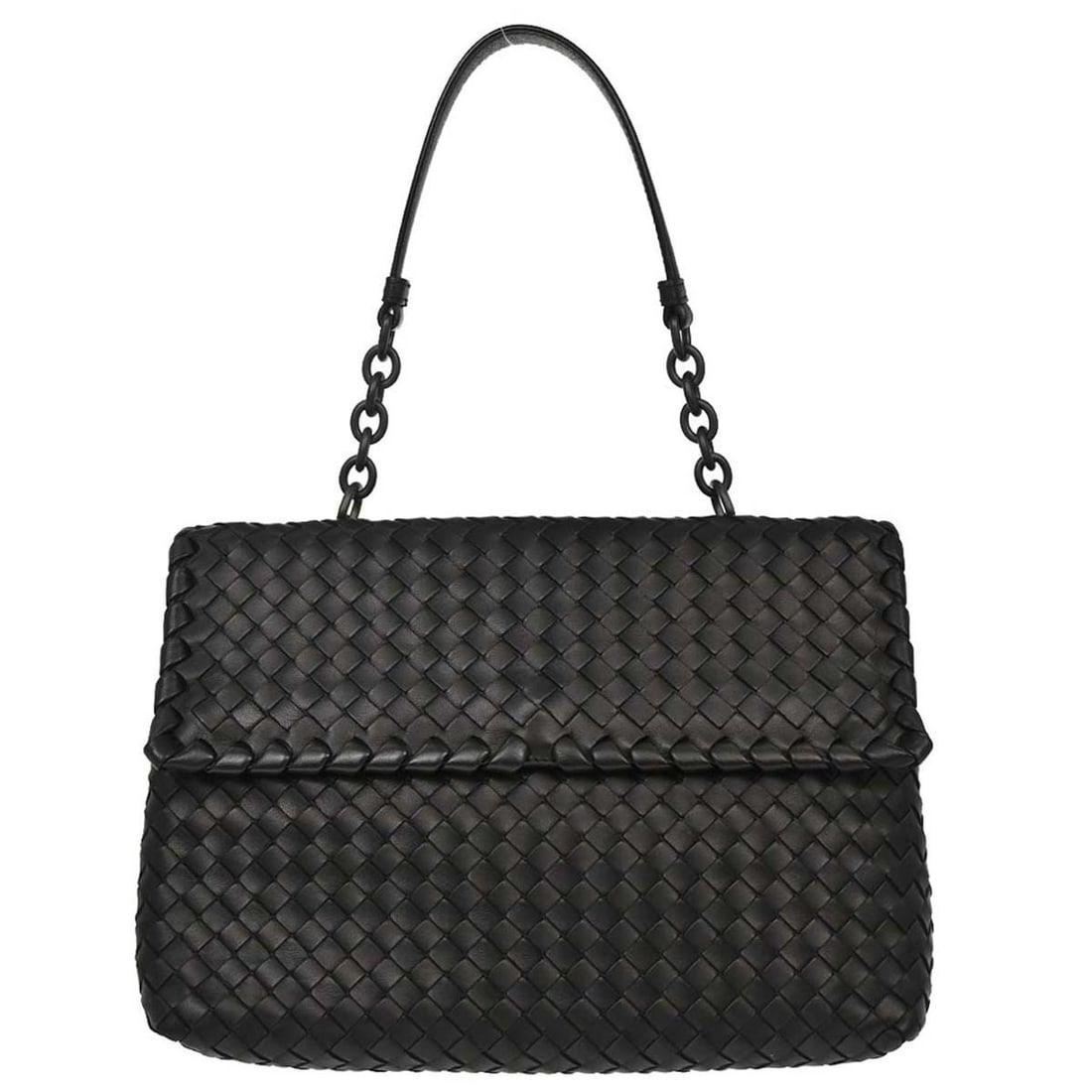 Bottega Veneta Intrecciato Black Lambskin Top Handle Bag: Bottega Veneta Intrecciato Black Lambskin Top Handle Bag This Bottega Veneta handbag is crafted from black lambskin leather in the signature Intrecciato woven pattern. Designed with a medium size, it 