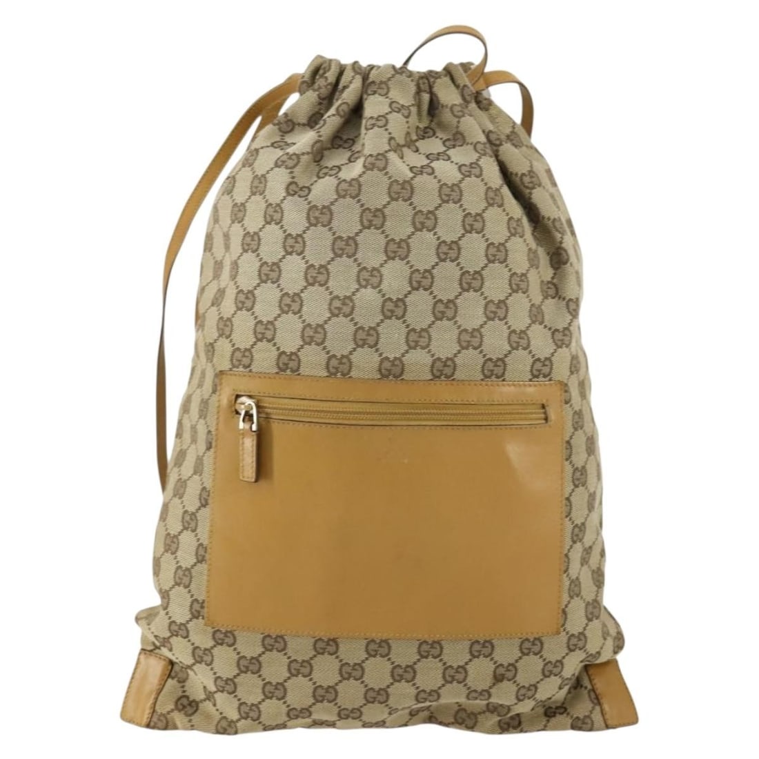 Gucci Canvas Drawstring Backpack for Women Beige 33cm by 43cm: Gucci Canvas Drawstring Backpack for Women Beige 33cm by 43cm This Gucci drawstring backpack for women features beige GG canvas construction with leather accents and metal fittings. It measures 33cm x