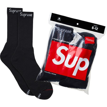Set of Four Black Supreme Hanes Crew Socks (1 of 1)
