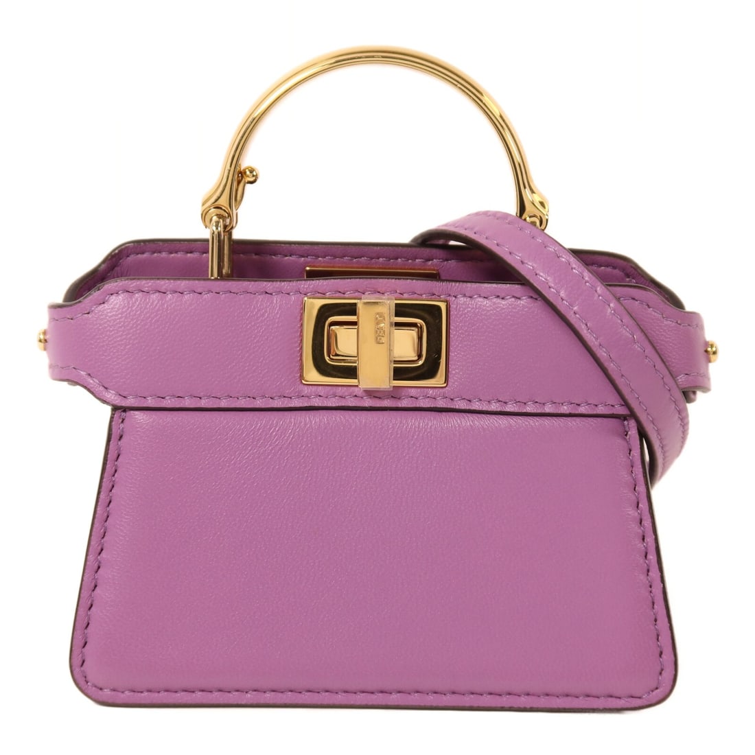 Fendi Nano Peekaboo Purple Calfskin Leather Shoulder Bag Gold Hardware: Fendi Nano Peekaboo Purple Calfskin Leather Shoulder Bag Gold Hardware This Fendi Nano Peekaboo is a versatile 2-way shoulder bag crafted from calfskin leather in a striking purple color. Designed for