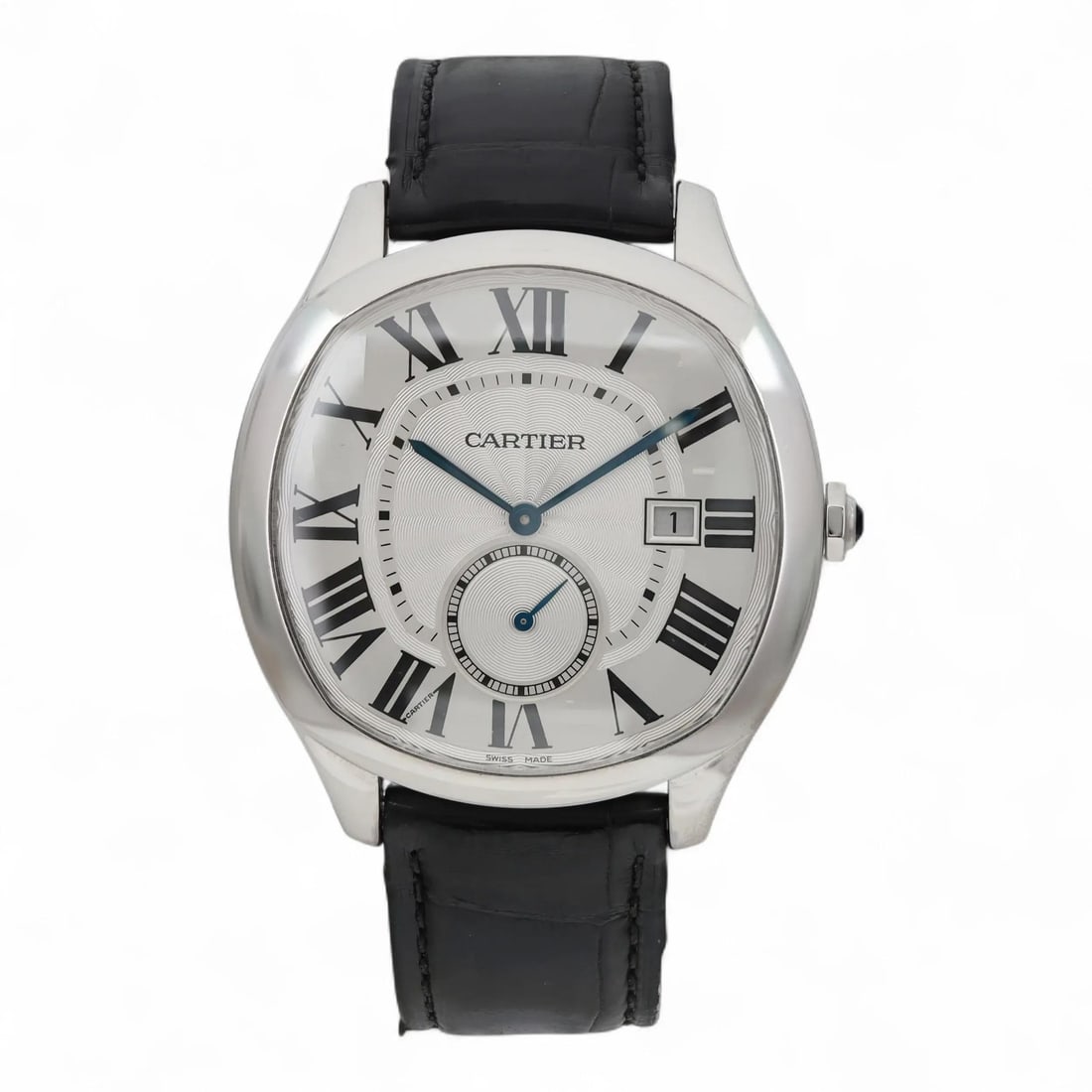 Automatic Wristwatch Drive de Cartier Stainless Steel Guilloche Dial: Automatic Wristwatch Drive de Cartier Stainless Steel Guilloche Dial This Cartier Drive de Cartier wristwatch features a stainless steel case with a brushed finish and a silver guilloche-pattern dial 