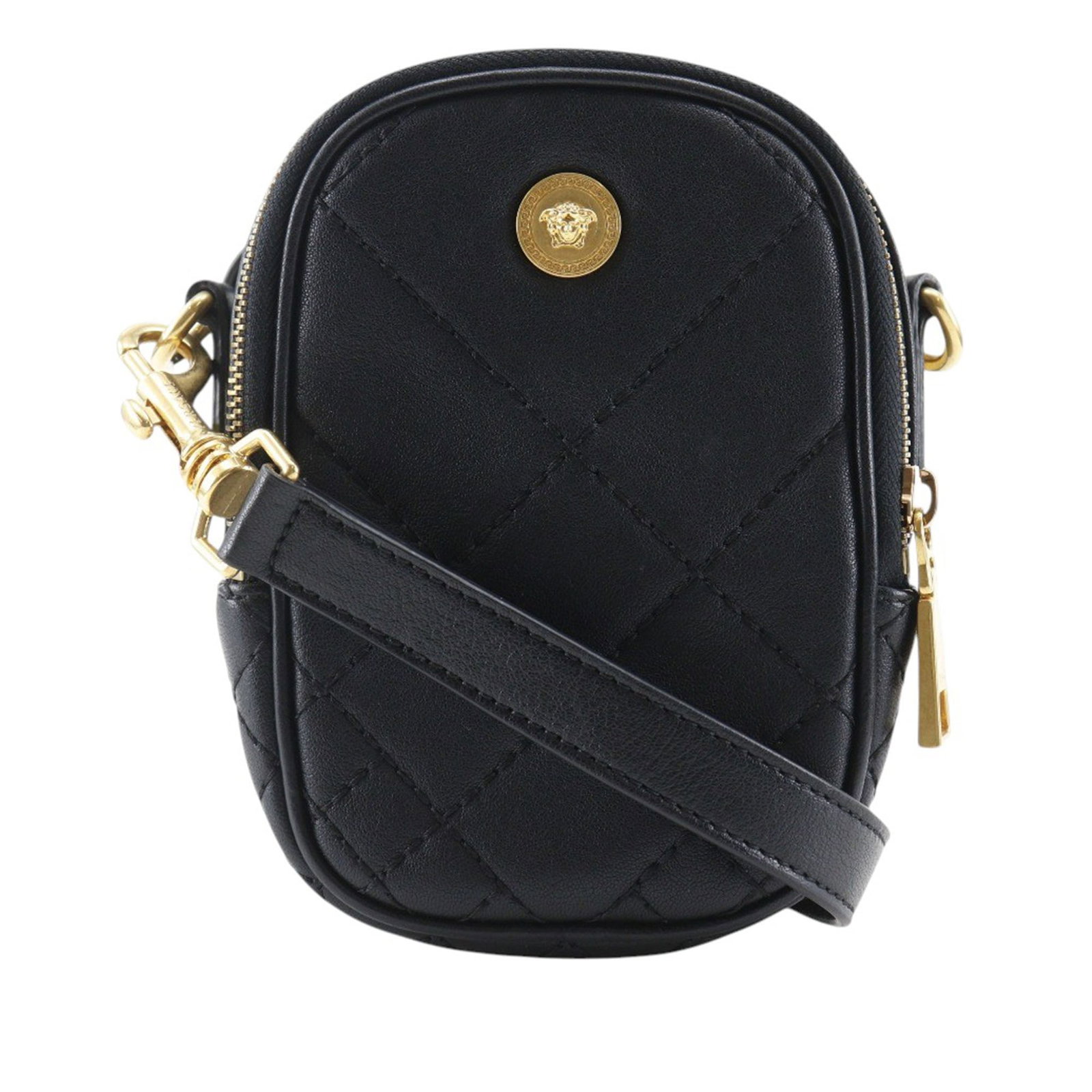 Black Quilted Leather Versace Medusa Crossbody Belt Bag (1 of 8)