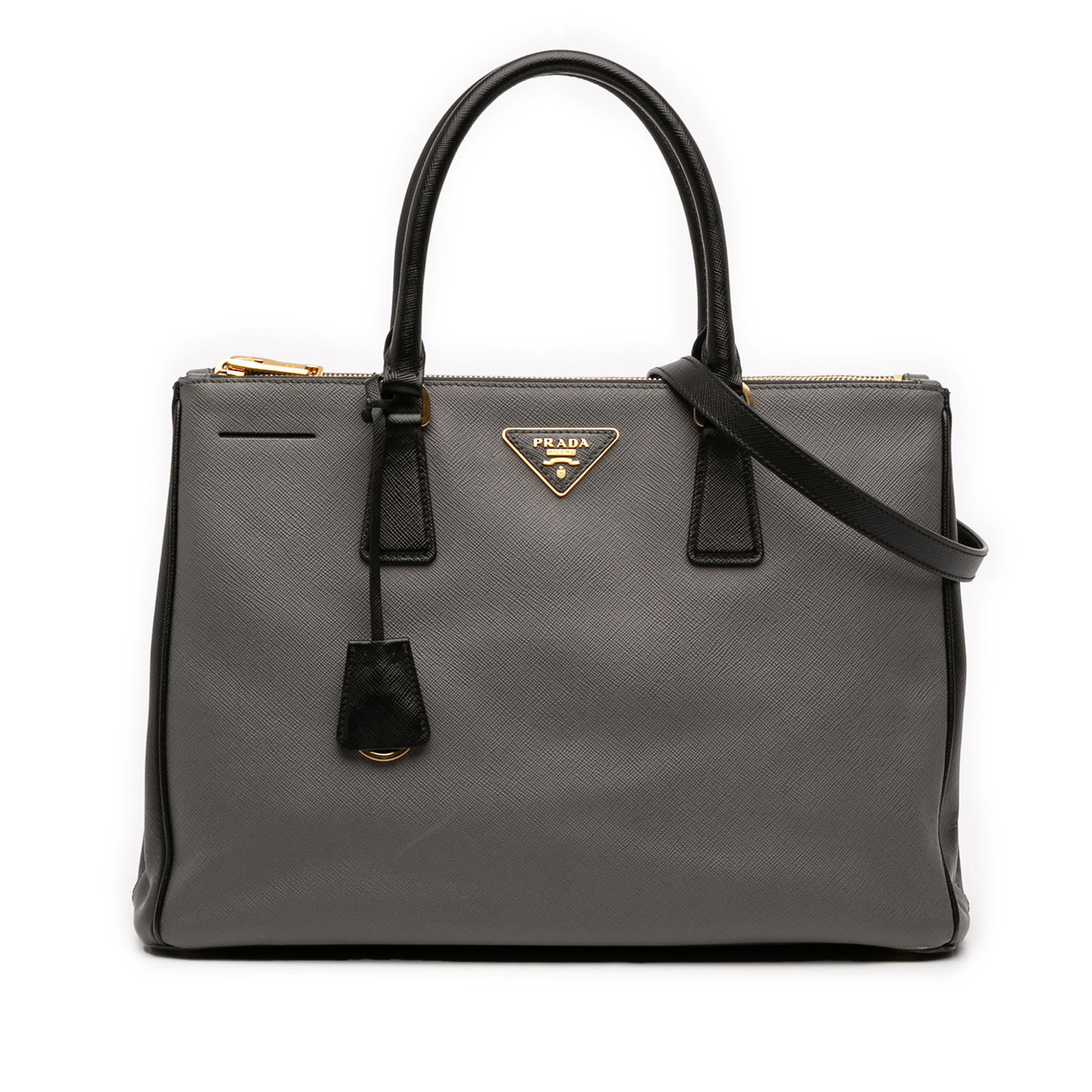 Prada Saffiano Lux Galleria Medium Gray Leather Double Zip Handbag (1 of 11)
