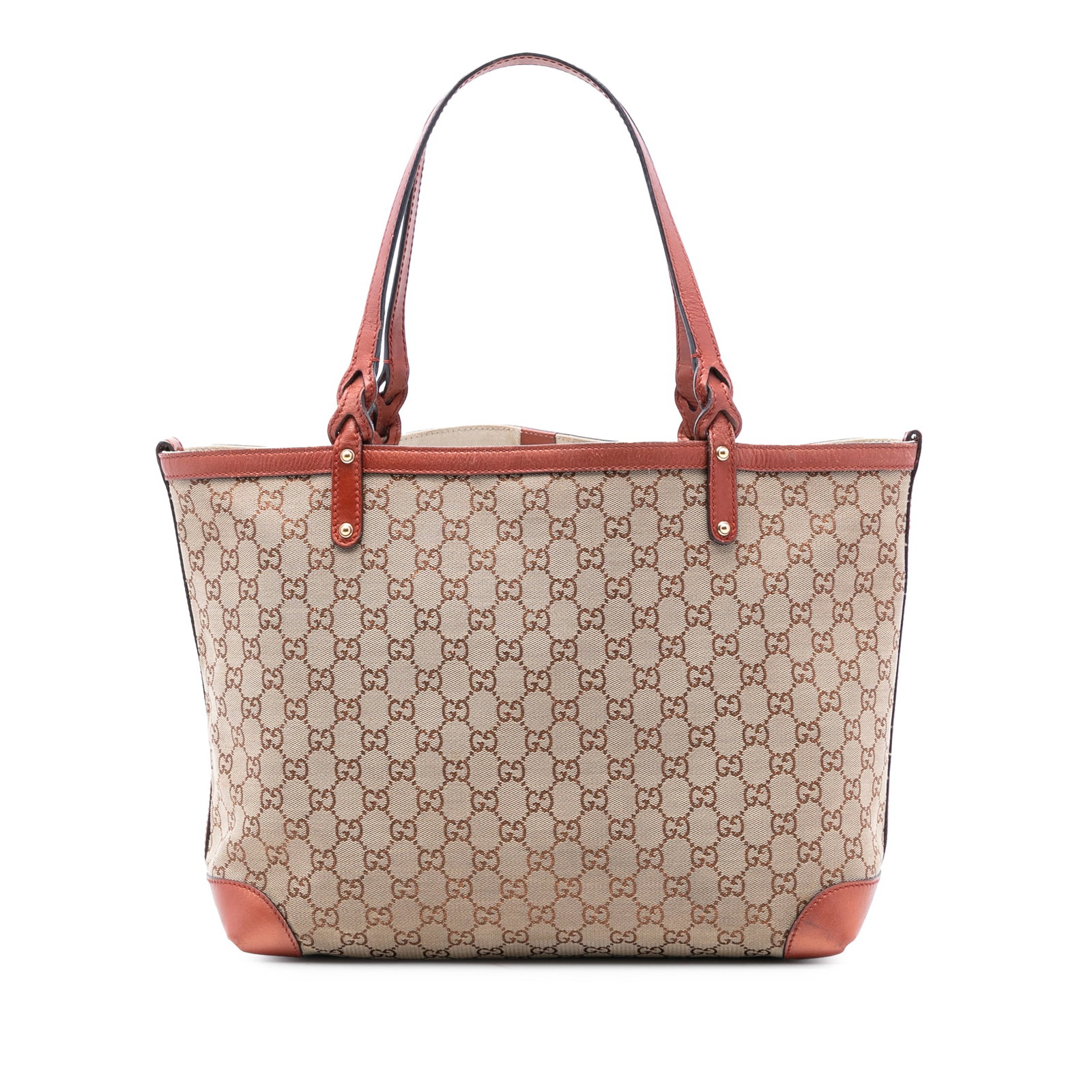 Gucci GG Canvas Medium Tote Bag with Leather Trim and Pouch: Gucci GG Canvas Medium Tote Bag with Leather Trim and Pouch This Gucci Medium GG Canvas Craft Tote features a beige canvas body with leather trim, flat leather handles, and an open top secured by a lo